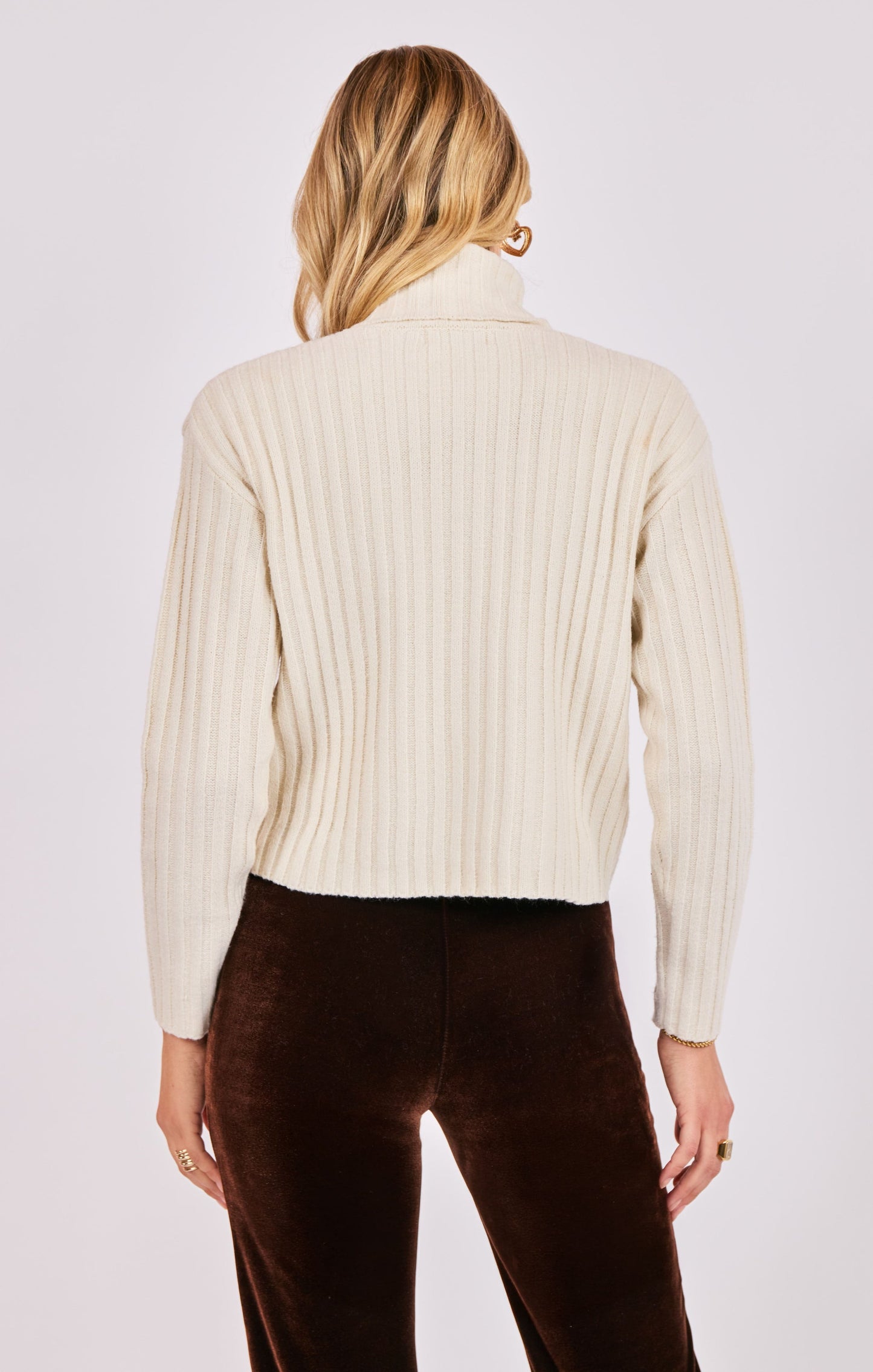  Cosette Turtleneck Rib Sweater, Ivory | Sadie & Sage