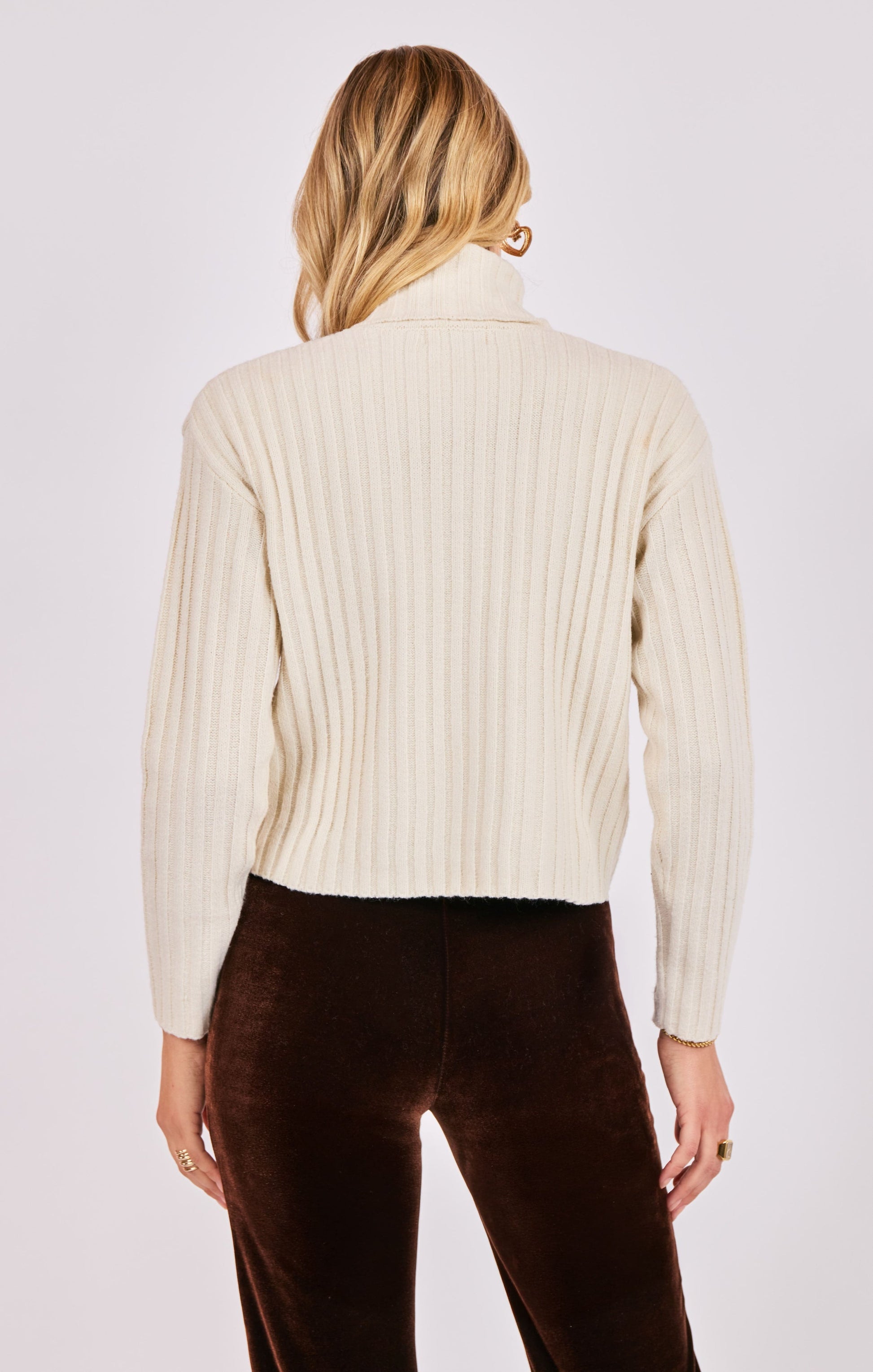  Cosette Turtleneck Rib Sweater, Ivory | Sadie & Sage