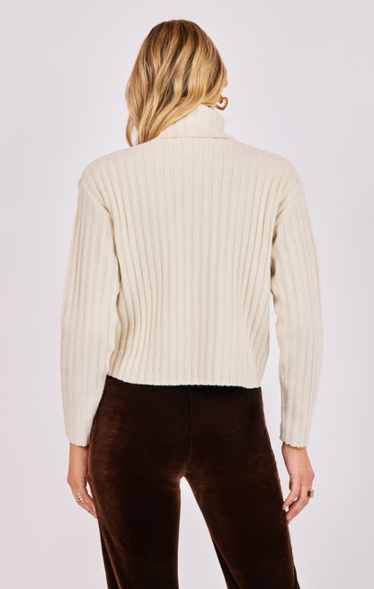  Cosette Turtleneck Rib Sweater, Ivory | Sadie & Sage