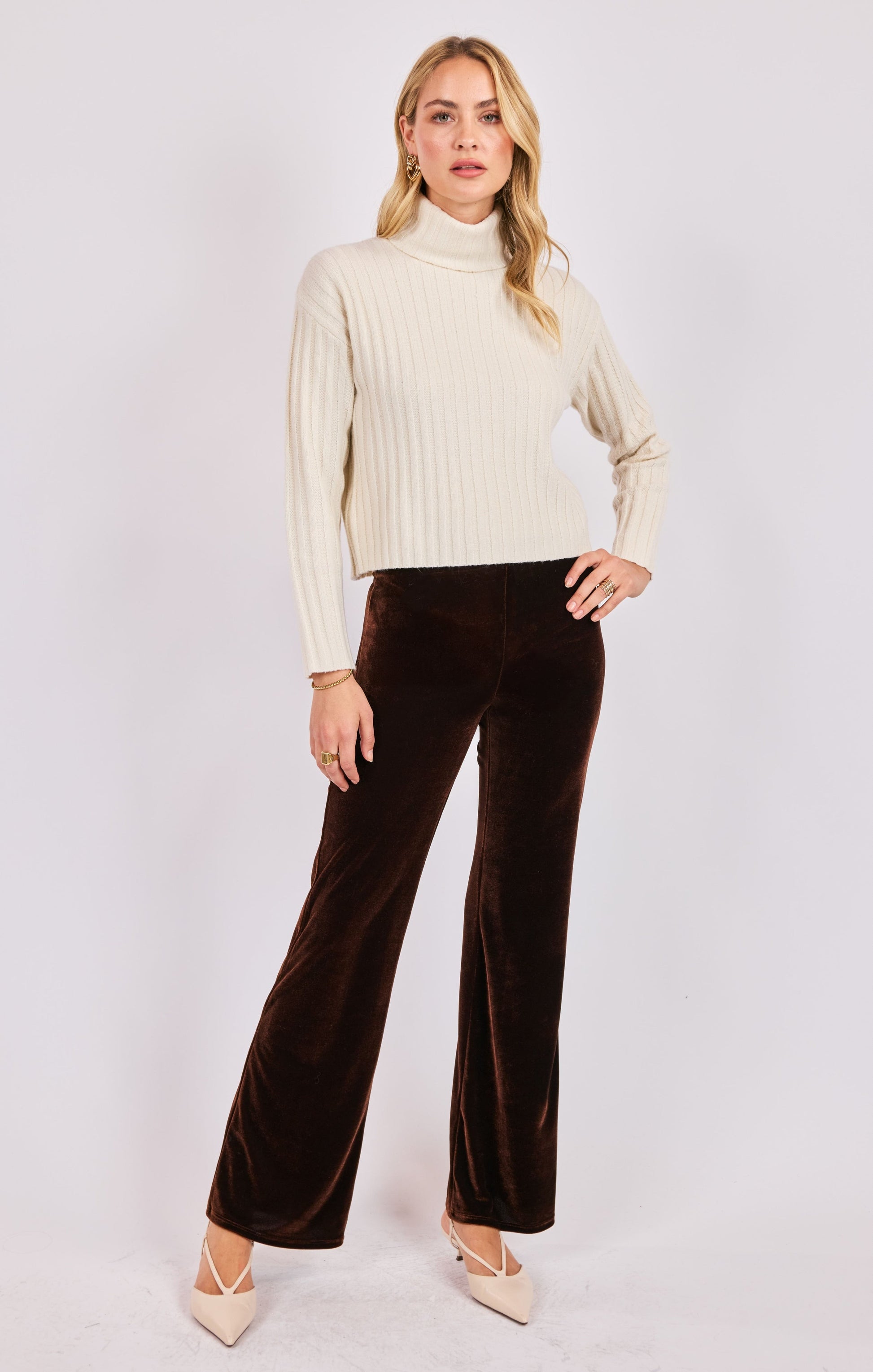  Cosette Turtleneck Rib Sweater, Ivory | Sadie & Sage
