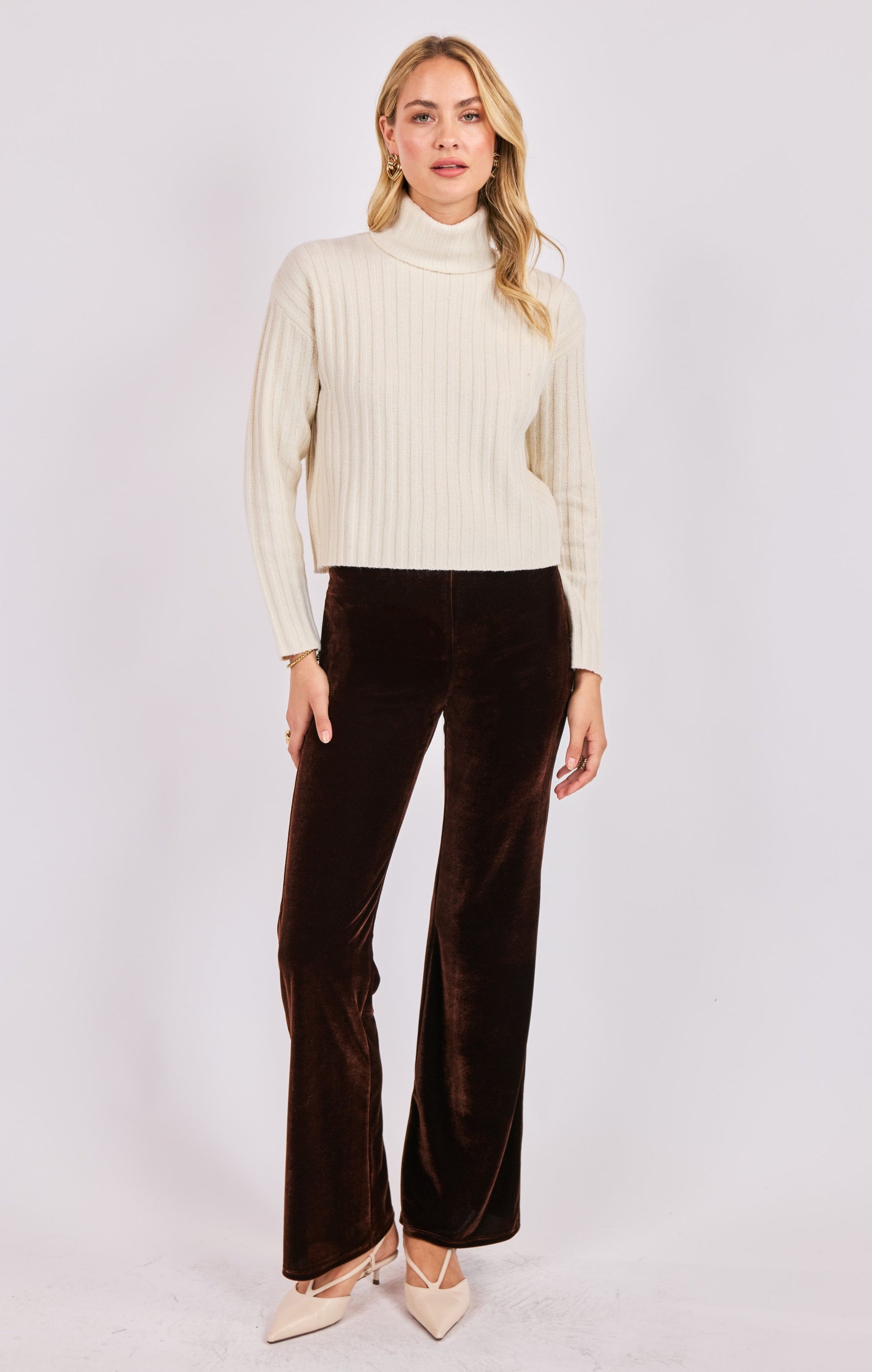  Cosette Turtleneck Rib Sweater, Ivory | Sadie & Sage
