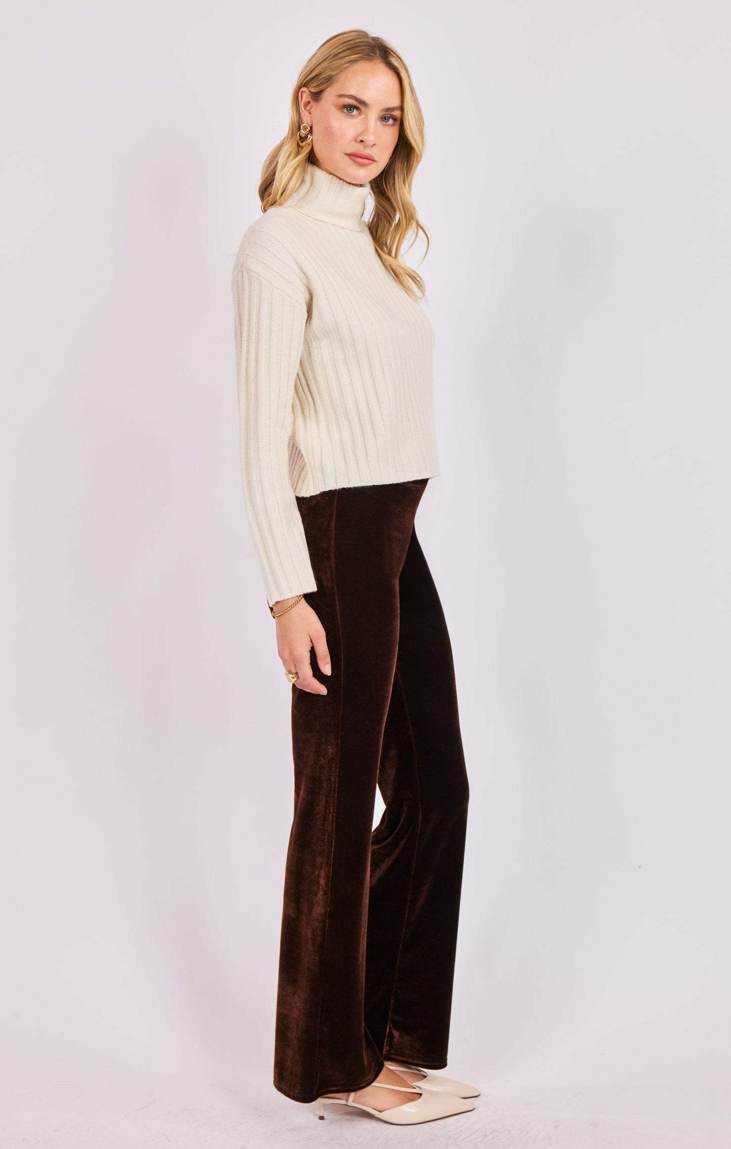  Cosette Turtleneck Rib Sweater, Ivory | Sadie & Sage