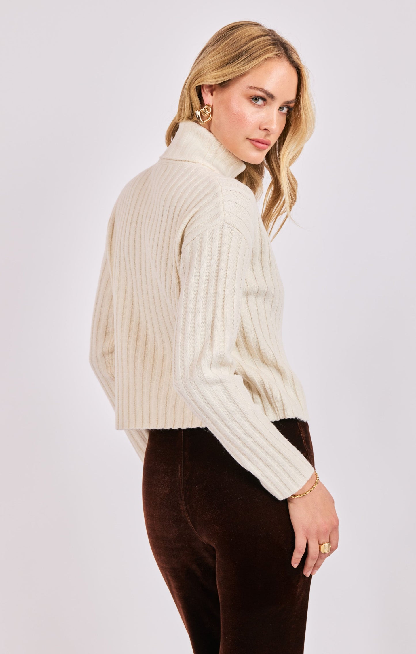  Cosette Turtleneck Rib Sweater, Ivory | Sadie & Sage