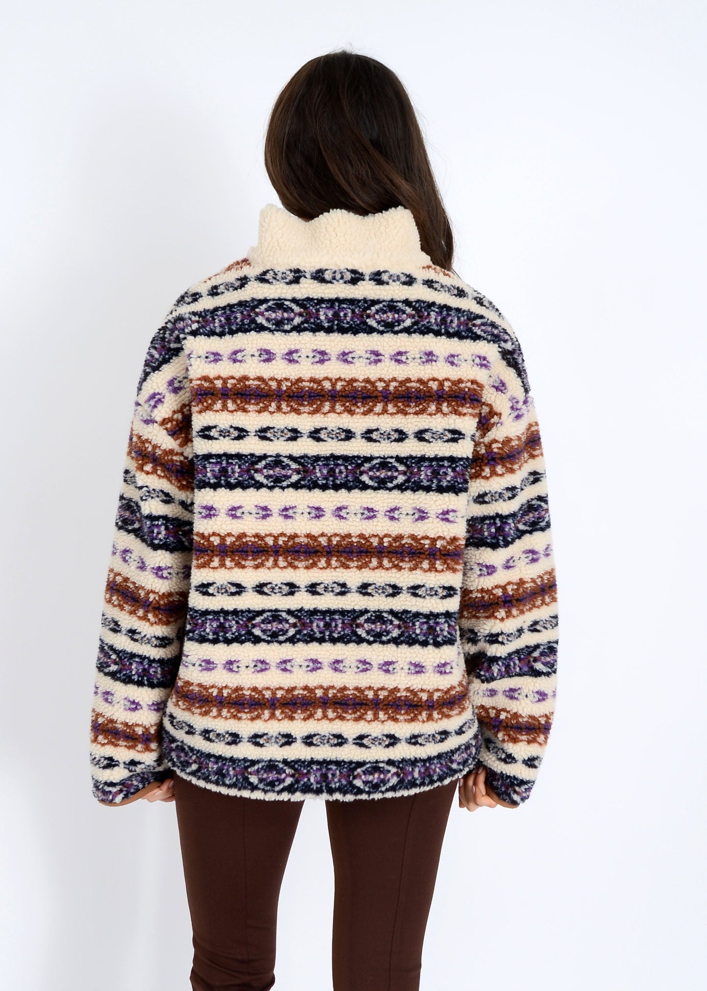  Alpine Sherpa Half Zip Striped Jacket, Tobacco | RD Style