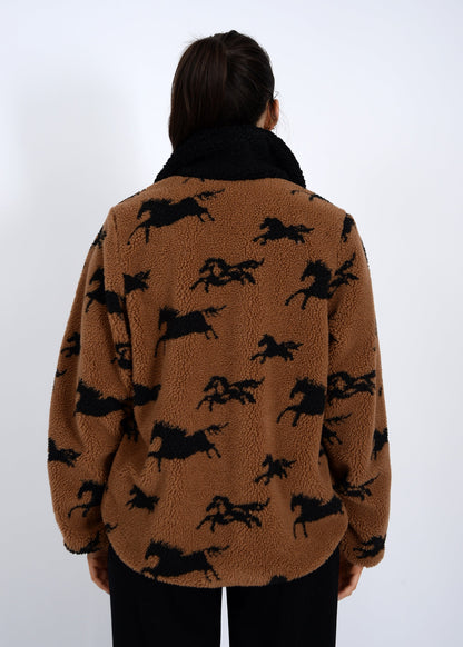  Joline Sherpa Zip Front Jacket, Horse Black | RD Style